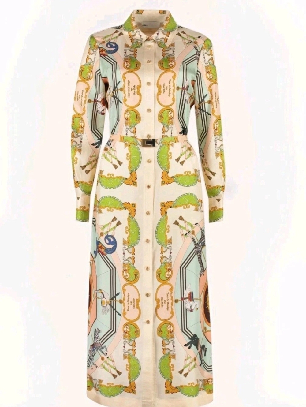 NWT Tory Burch Carousel Print Silk Shirtdress Size 14 Belted Sold Out $758 NEW!
